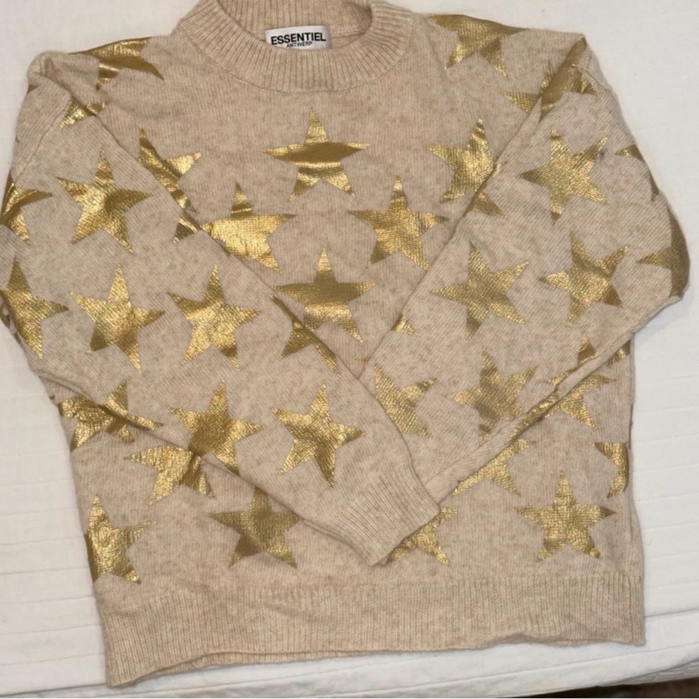 Essentiel Antwerp Beige Sweater with Gold Star Accents